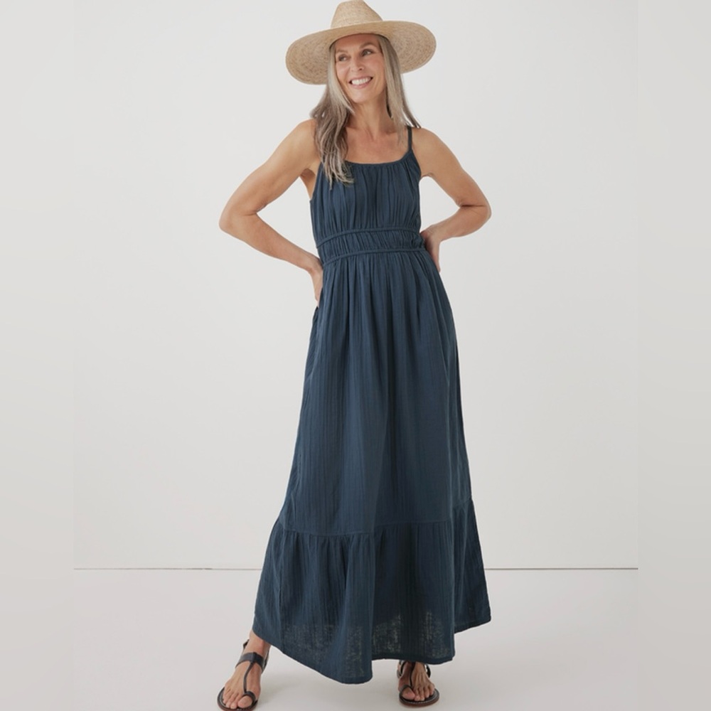 Women's French Navy Coastal Double Gauze Cami Maxi Dress